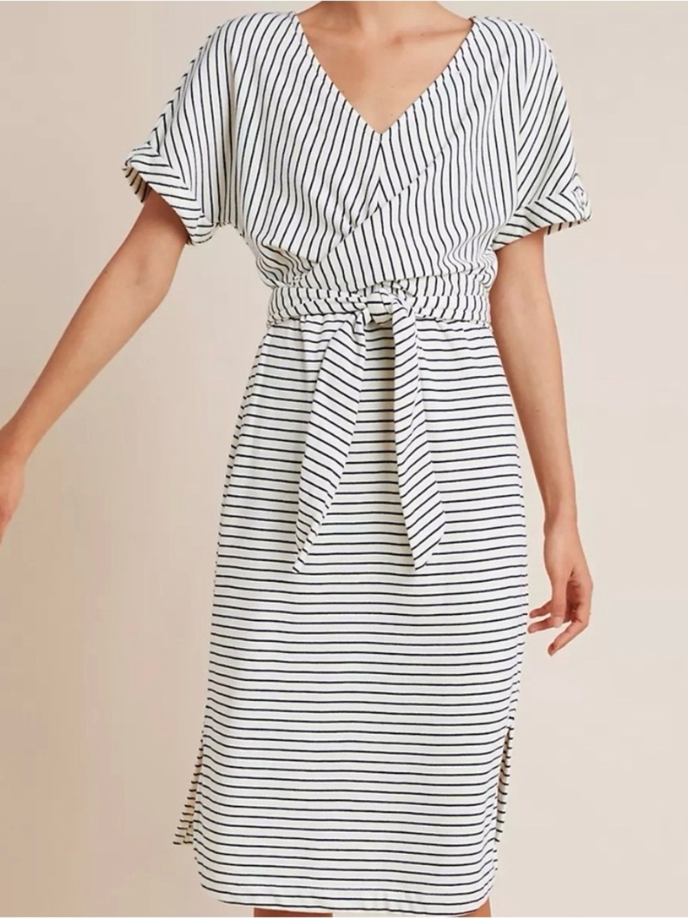 Saturday Sunday by Anthropologie- Tie-Waist Striped Midi Dress - White/Black